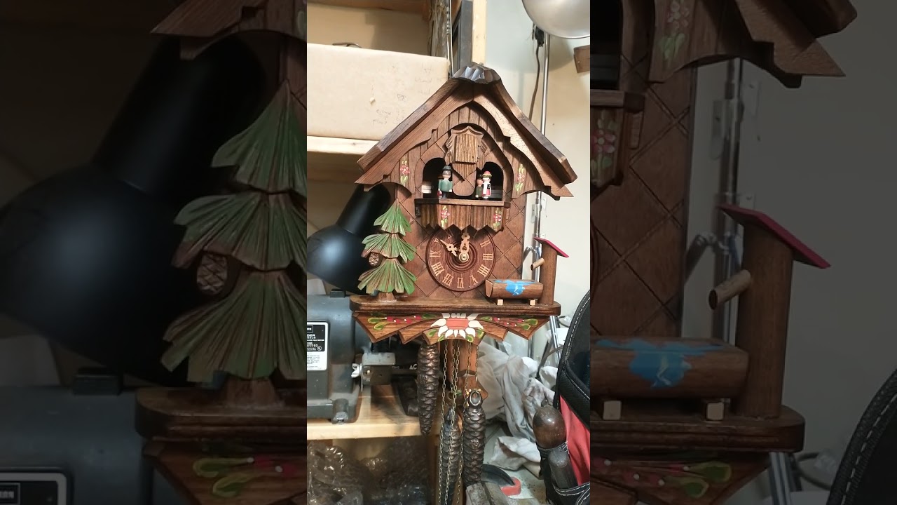 Test of restored three weight Cuckoo clock. time/chime-cuckoo/music with dancers.