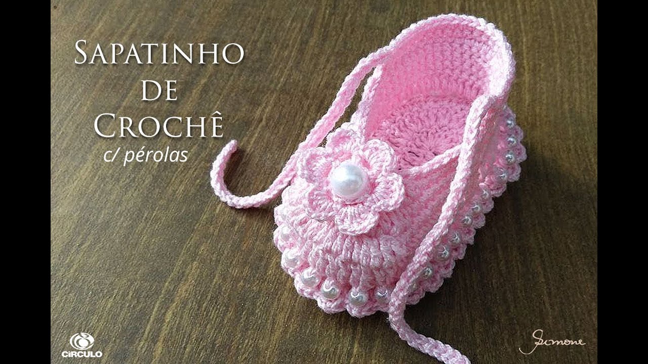 Sapatinho em Crochê com pérolas passo a passo Professora Simone Eleotério