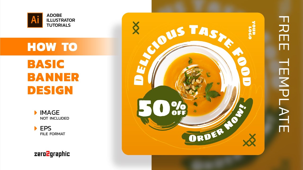 How to Basic Food Banner Design in Adobe Illustrator for Beginners (Free Template)