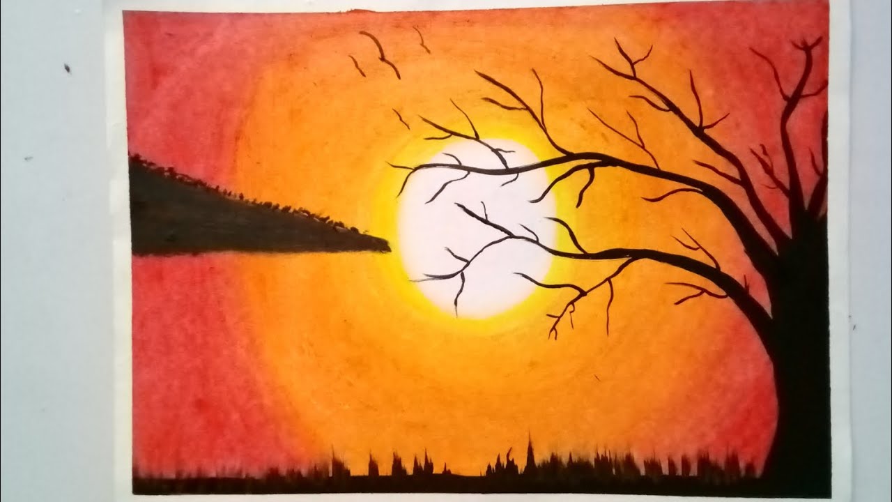 Simple Sunset Oil Pastel Drawing / Easy Sunset Oil Pastel Drawing #drawing#art😊