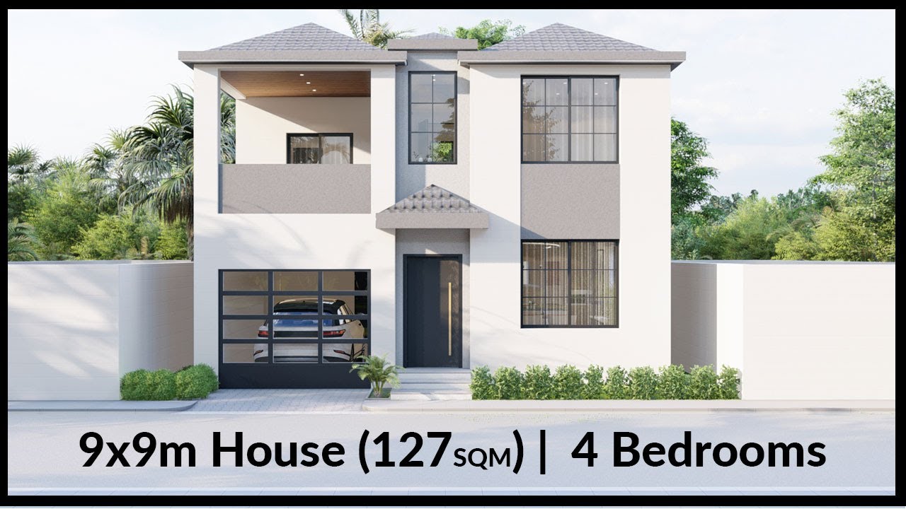 (9x9 meters) House Design Idea | 4 Bedrooms Mediterranean Style