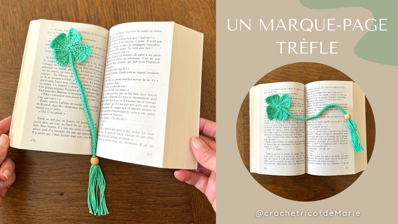 Comment faire un TREFLE 4 FEUILLES MARQUE-PAGE🍀? Tuto pas à pas facile & rapide #crochetricotdemarie