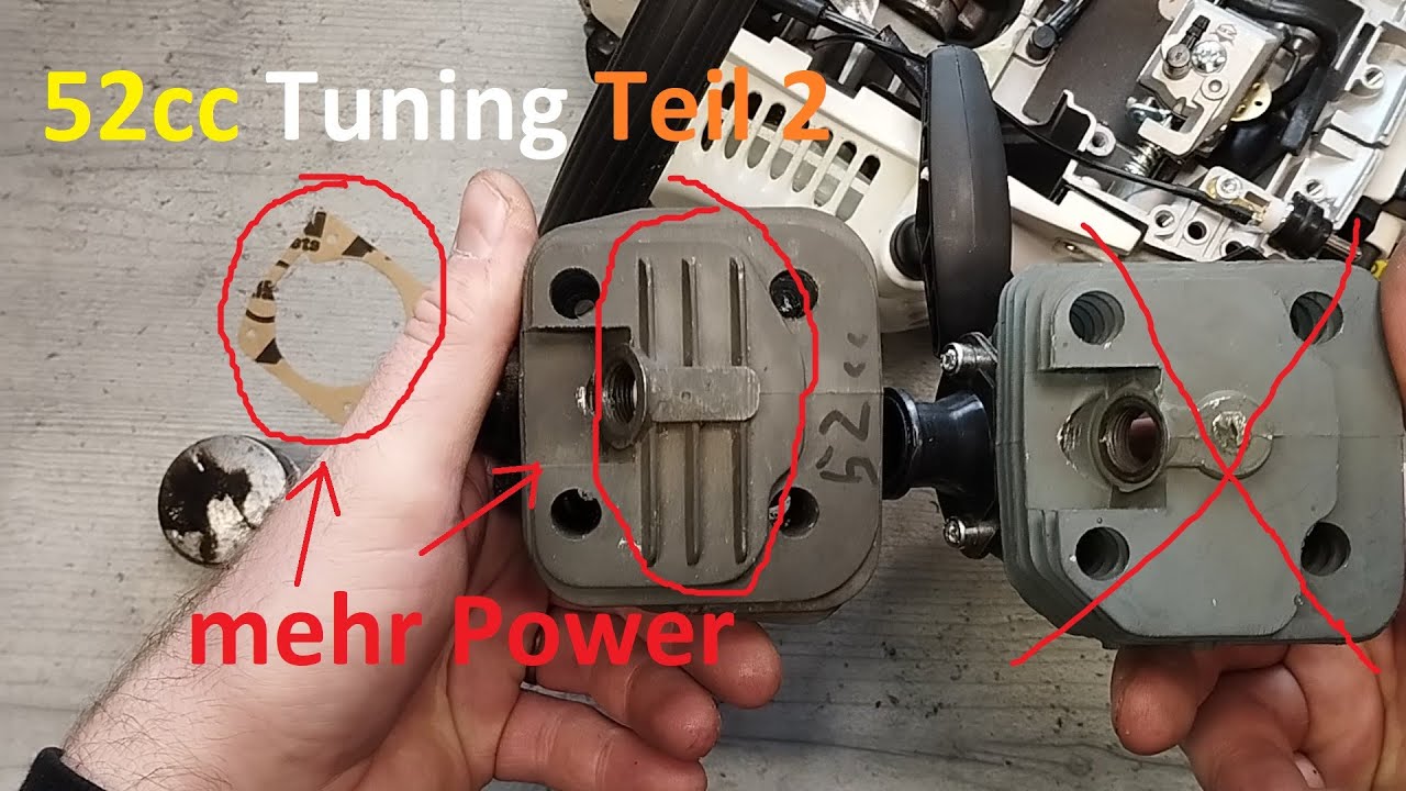 Tuning chinesische 52cc Kettensäge Teil 2 - Quadport, Zylinderfußdichtung, Muffler-Mod, Luftfilter