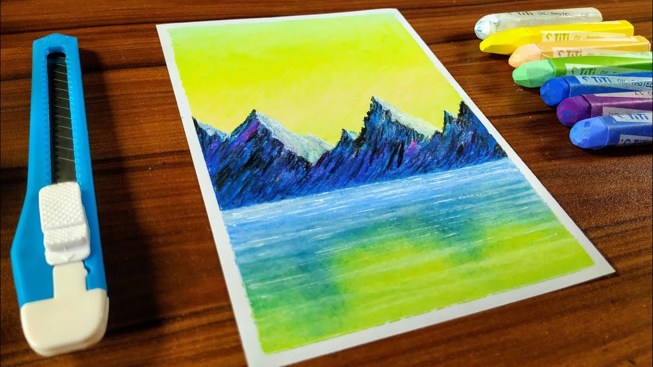 Oil Pastel Drawing | Drawing Ice Mountain with Water reflection