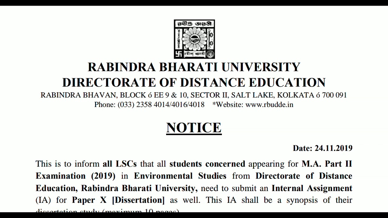 RBU DDE MA Environmental Studies Assignment Submission Date and Important Notice