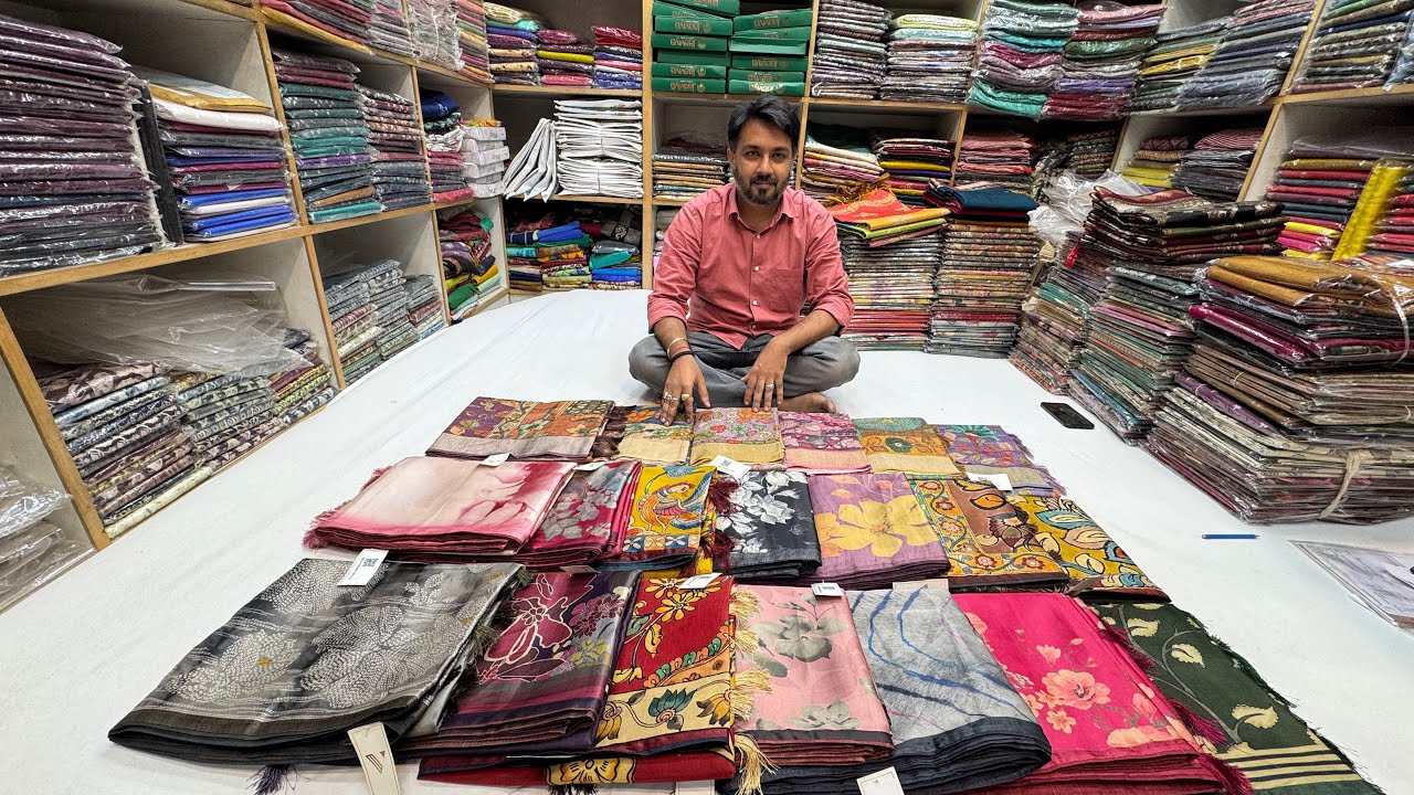 Chickpet Wholesale Tussar Silk | Maheshwari Silk | Cotton Silk | Kalamkari Print Saree | Courier Avl