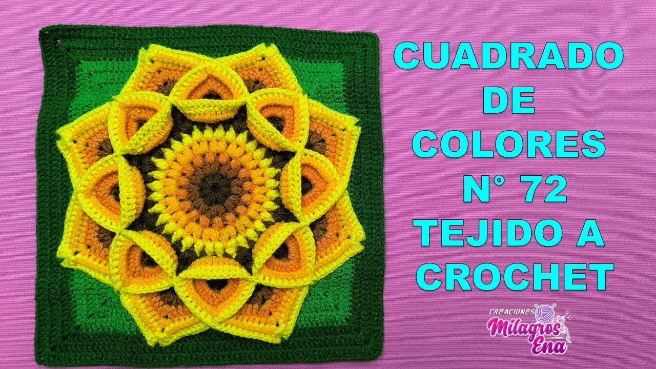 Como tejer el Cuadrado de colores N° 72 con flor a crochet en 3D para colchas y cojines paso a paso