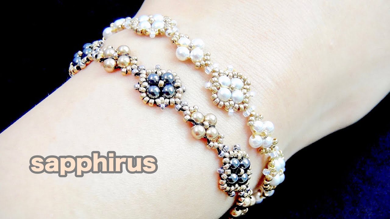 【ビーズステッチ】3mmスワロフスキーパールと特小ビーズのブレスレット✨作り方　How to make a bracelet using pearls and seed beads.