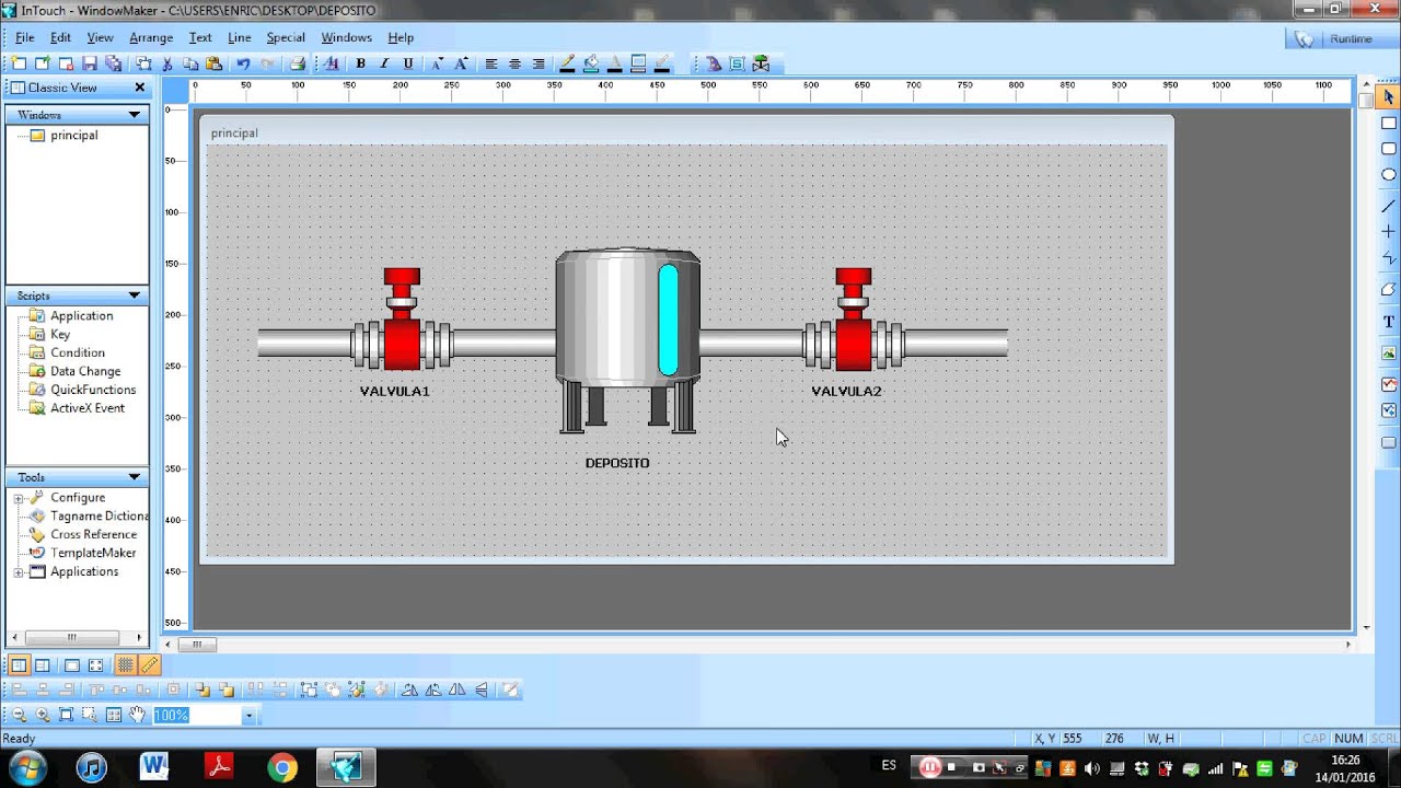 3. SCADA Intouch: Deposito controlado con valvulas