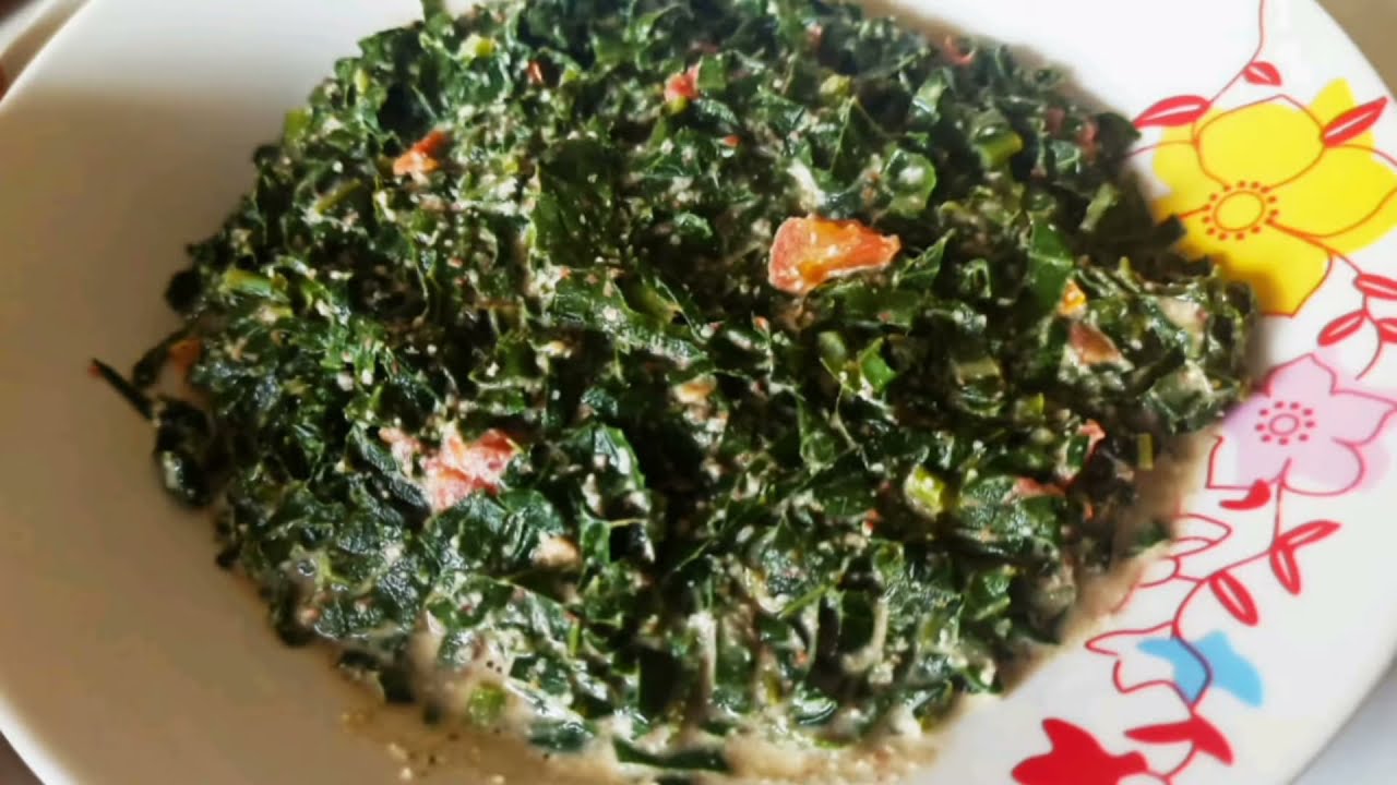 Zambian Traditional Food Rape Ifisashi ( Kale in Peanut sauce)| Plantbased| Nutritious.