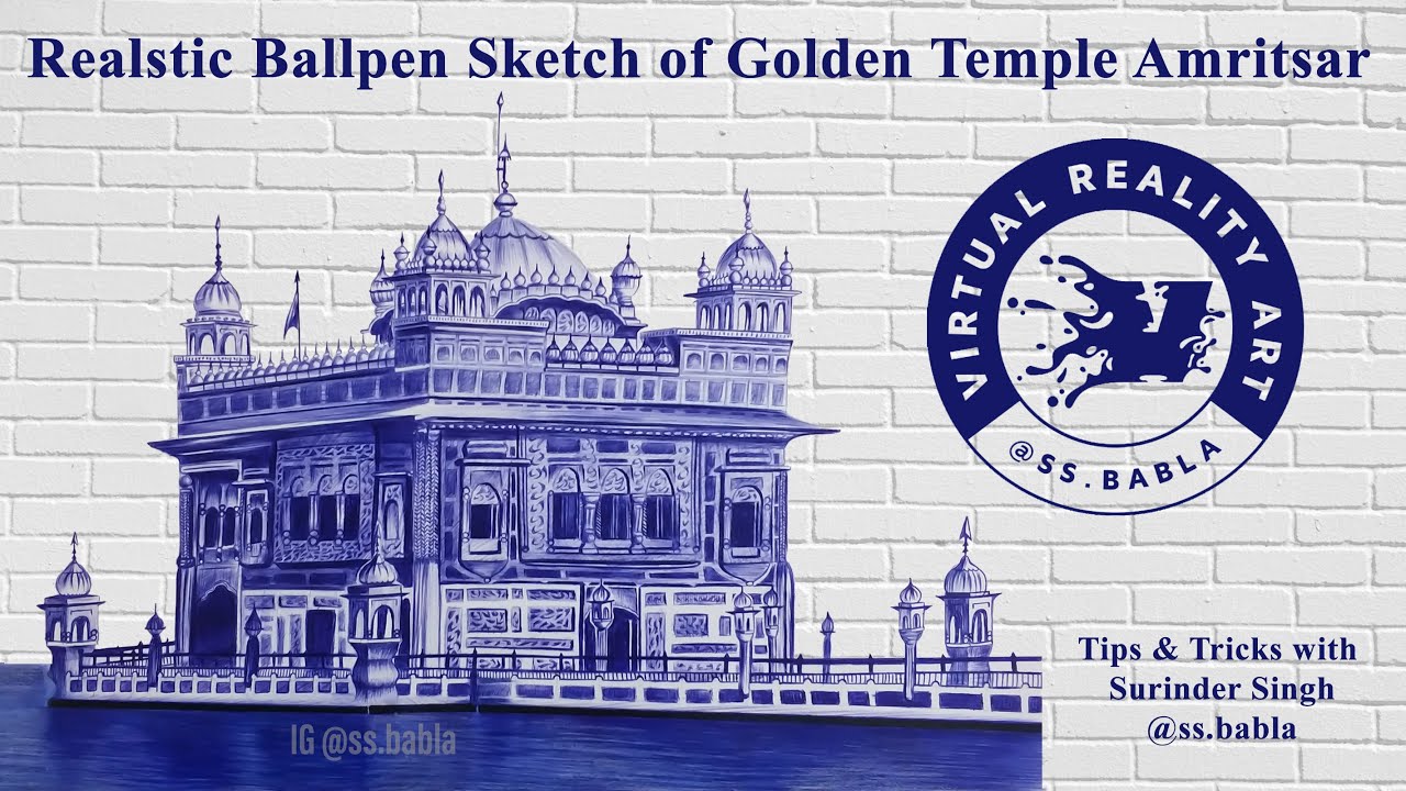 Realstic Ballpen Sketching of Golden Temple Step by Step  Full Video in Hyperlaps| IG:@ss.babla