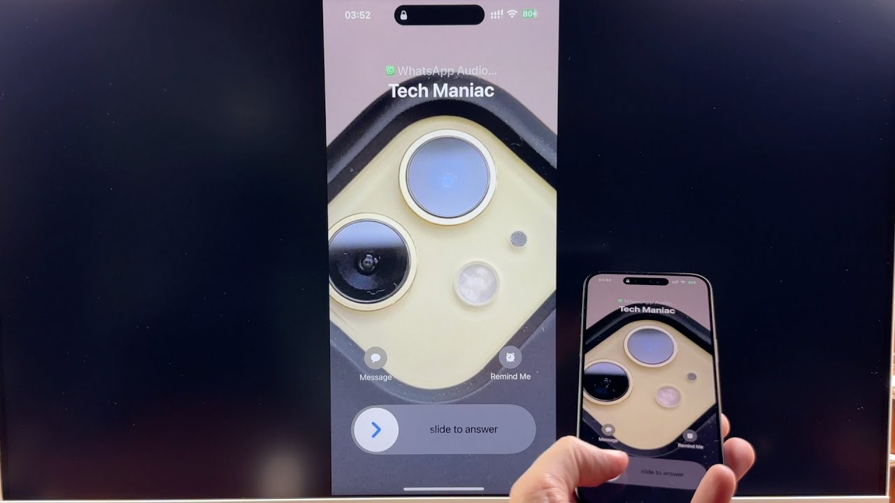 iPhone 15 Pro Max Cellular & WhatsApp Incoming Calls with Samsung M8 4K Monitor Connected via USB-C