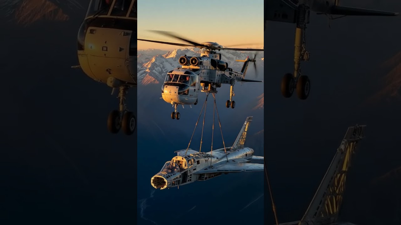 Sikorsky S64 Skycrane Lifting Fighter Jet Frame.#helicopter #militaryaircraft Sikorsky
