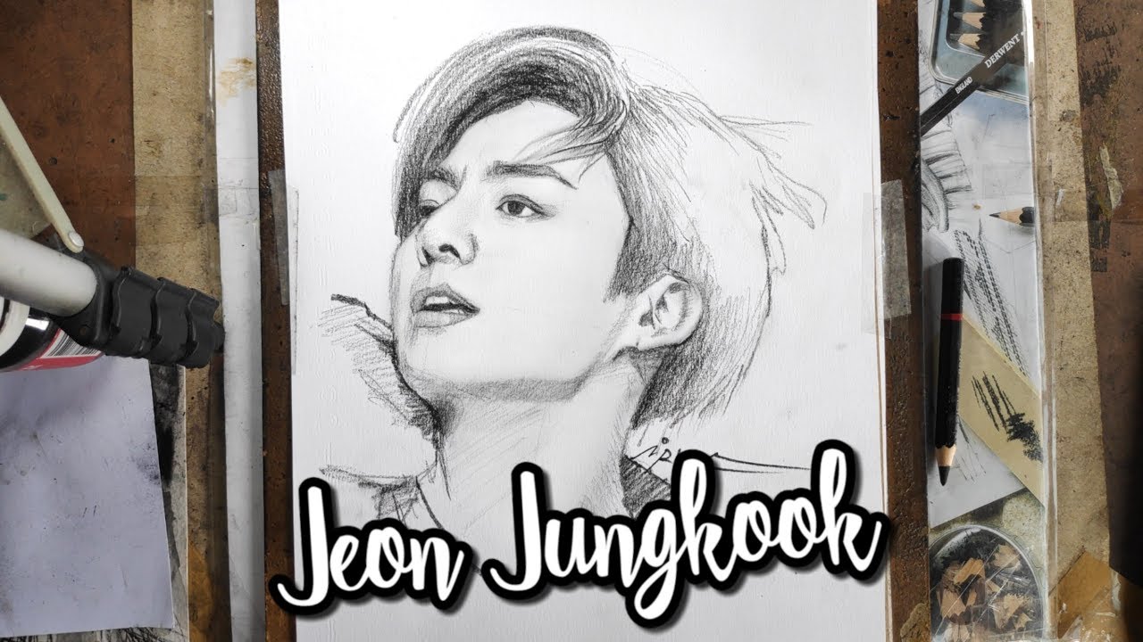 Sketsa pensil JUNGKOOK ( BTS )