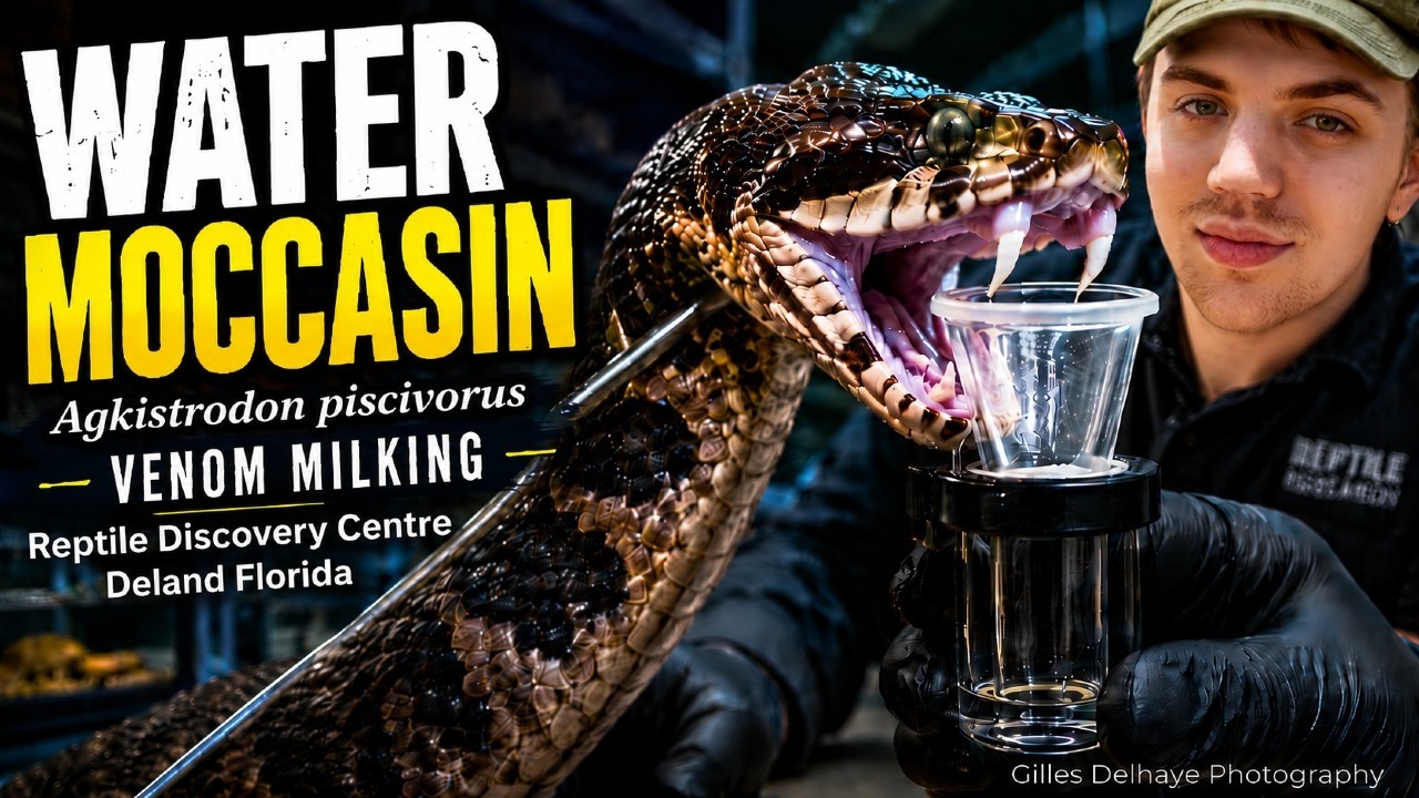 Venom Extraction Cottonmouth or Water Moccasin Snake : Reptile Discovery Centre / De Land (Florida)