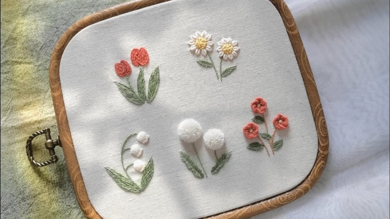 刺绣教程｜立体小花刺绣｜5 Flower Garden Embroidery