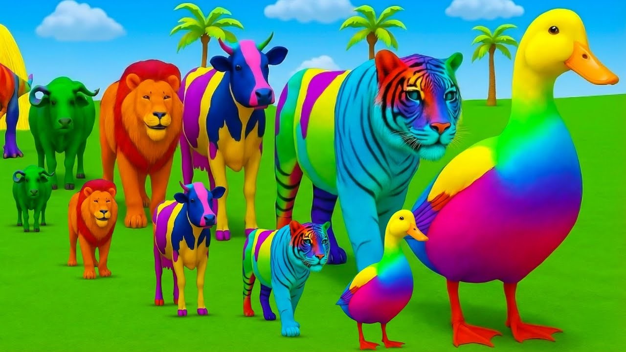 Long Slide Game With Cow Elephant Gorilla Hippopotamus Tiger 3d Animal Game Funny 3d Animals