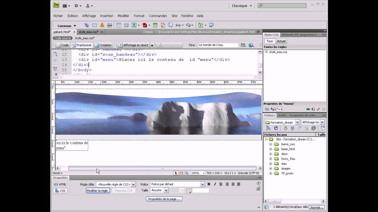 Formation Dreamweaver -18- Création de gabarit de page en CSS