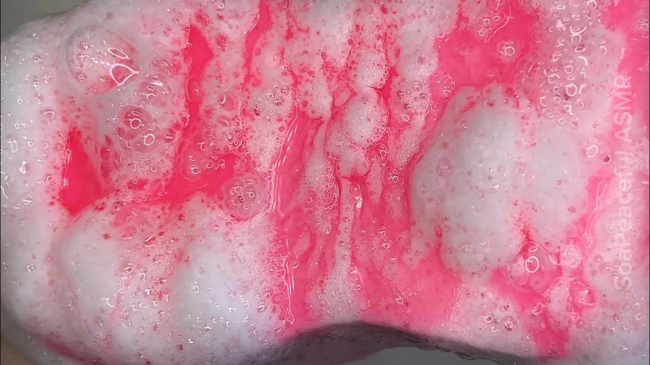Pink Liquid Soap ASMR | Fluffy Suds + Sponge Squeeze | No Talking Relaxing Sounds