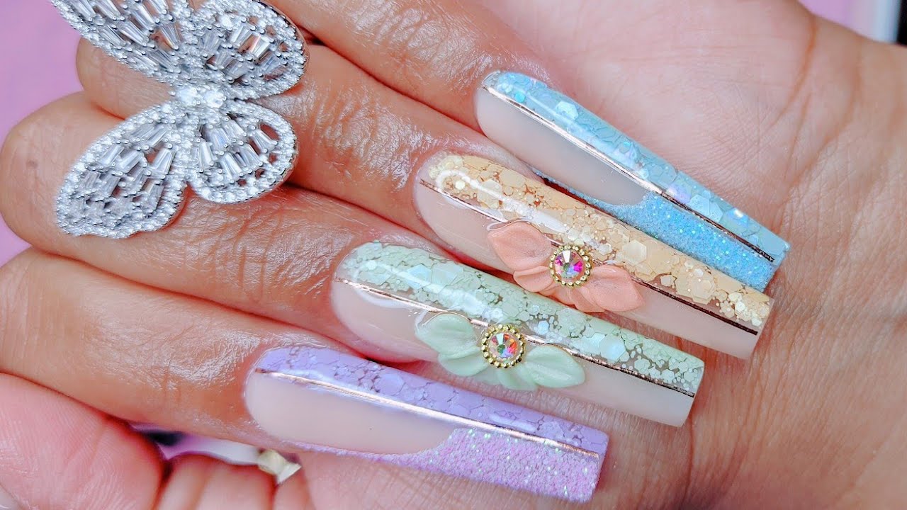 UÑAS ACRILICAS XL EN TONOS PASTEL🍰/ STORY TIME CRYSTALES RECICLADOS🤢