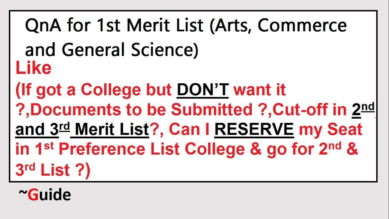QnA for 1st Merit List (Arts, Commerce and General Science)