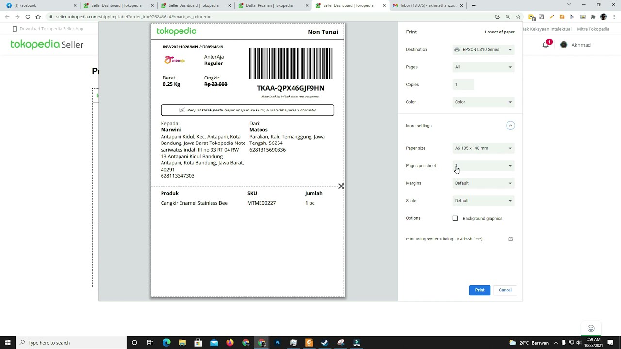 Cara Cetak Label dan Request Pickup Tokopedia