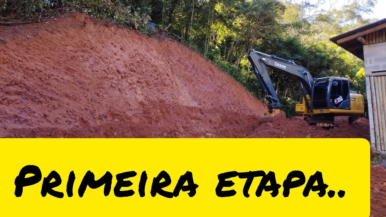 Cortando barranco de trás de casa com escavadeira,, ep, 1/2..