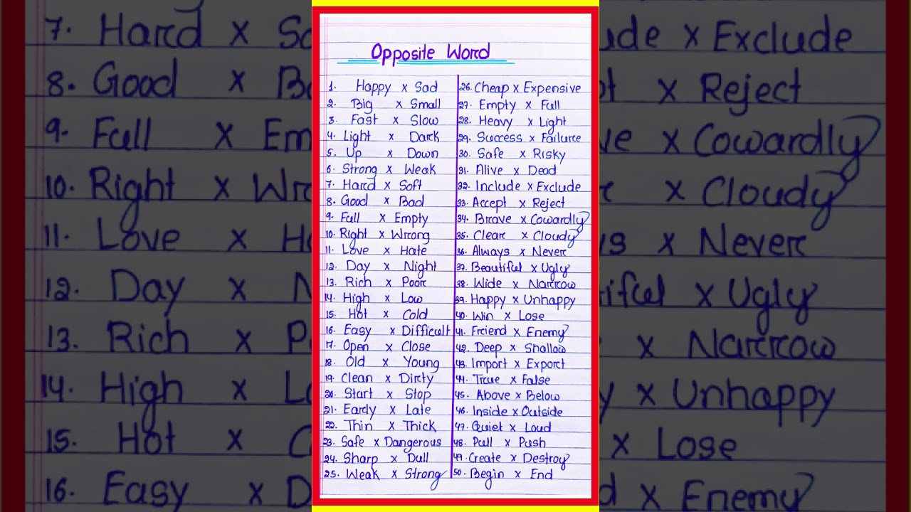 50 Opposite Words in English l Opposite Words english l Vilom Sabda in English