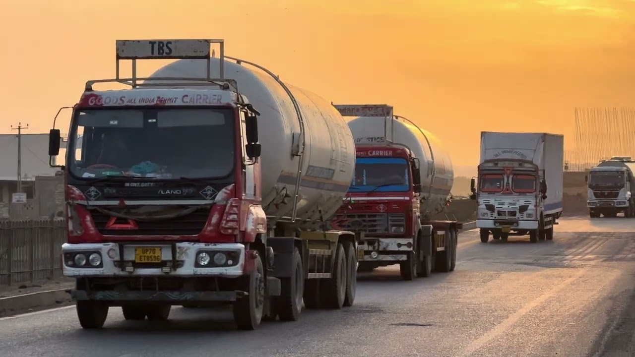 Moving Giants in Golden Light | Sunset Views of 16-18-22 Wheeler Trucks at Gagodar Highway Gujarat 