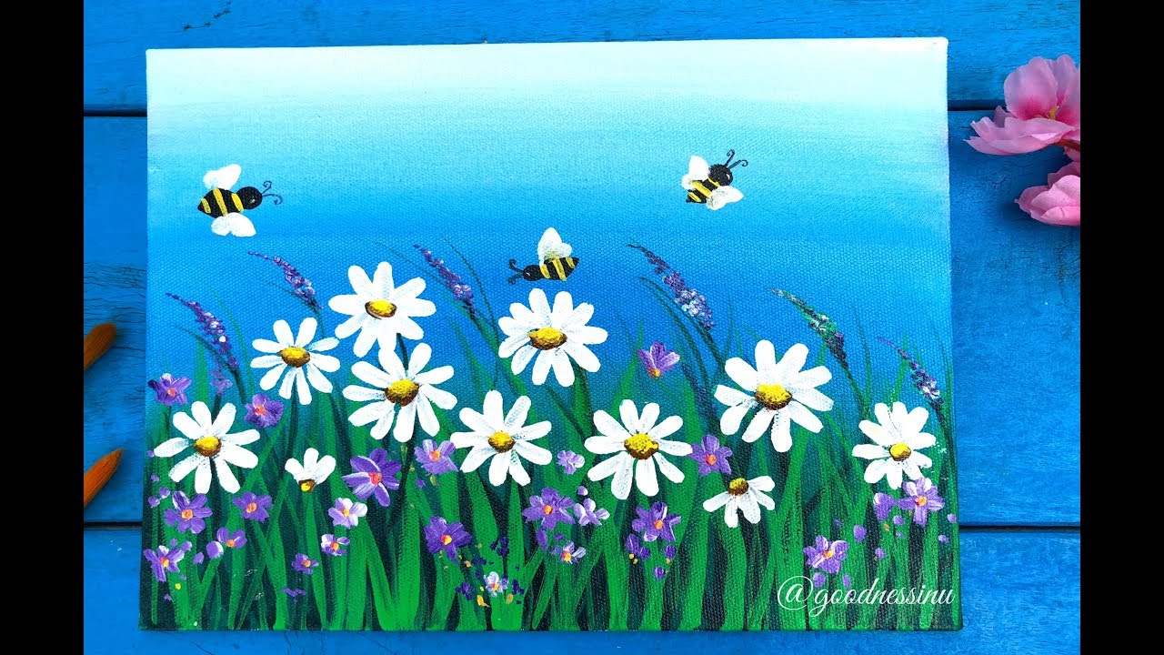 Quick & Easy Daisy Flower Garden Painting For Beginners Step by Step