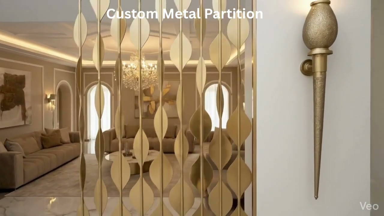 Premium SS Partition with PVD Gold Finish | Modern Living Room Design