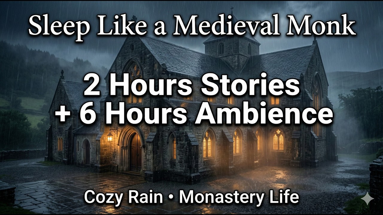 Sleep Like a Medieval Monk: 6  Hours Rain & Fire Ambience and Narration | Black Screen