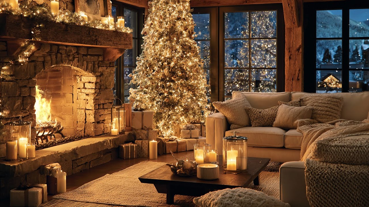Warm Holiday Fireplace Atmosphere 🎄 Relaxing Christmas Music to Unwind at Night