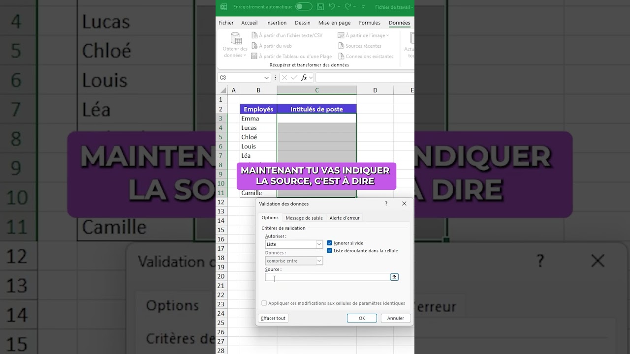 Cr&eacute;er une liste d&eacute;roulante dans Excel
