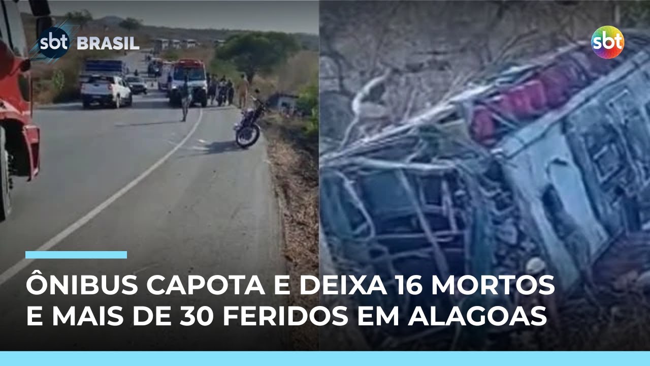 Capotamento de ônibus com romeiros deixa 16 mortos e mais de 30 feridos em Alagoas | #SBTBrasil