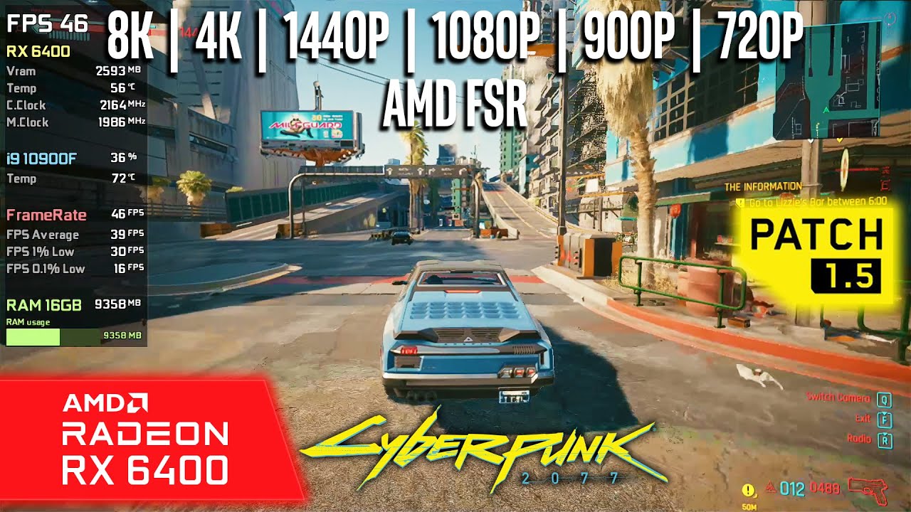 RX 6400 | Cyberpunk 2077 - 8K, 4K, 1440p, 1080p, 900p, 720p, AMD FSR