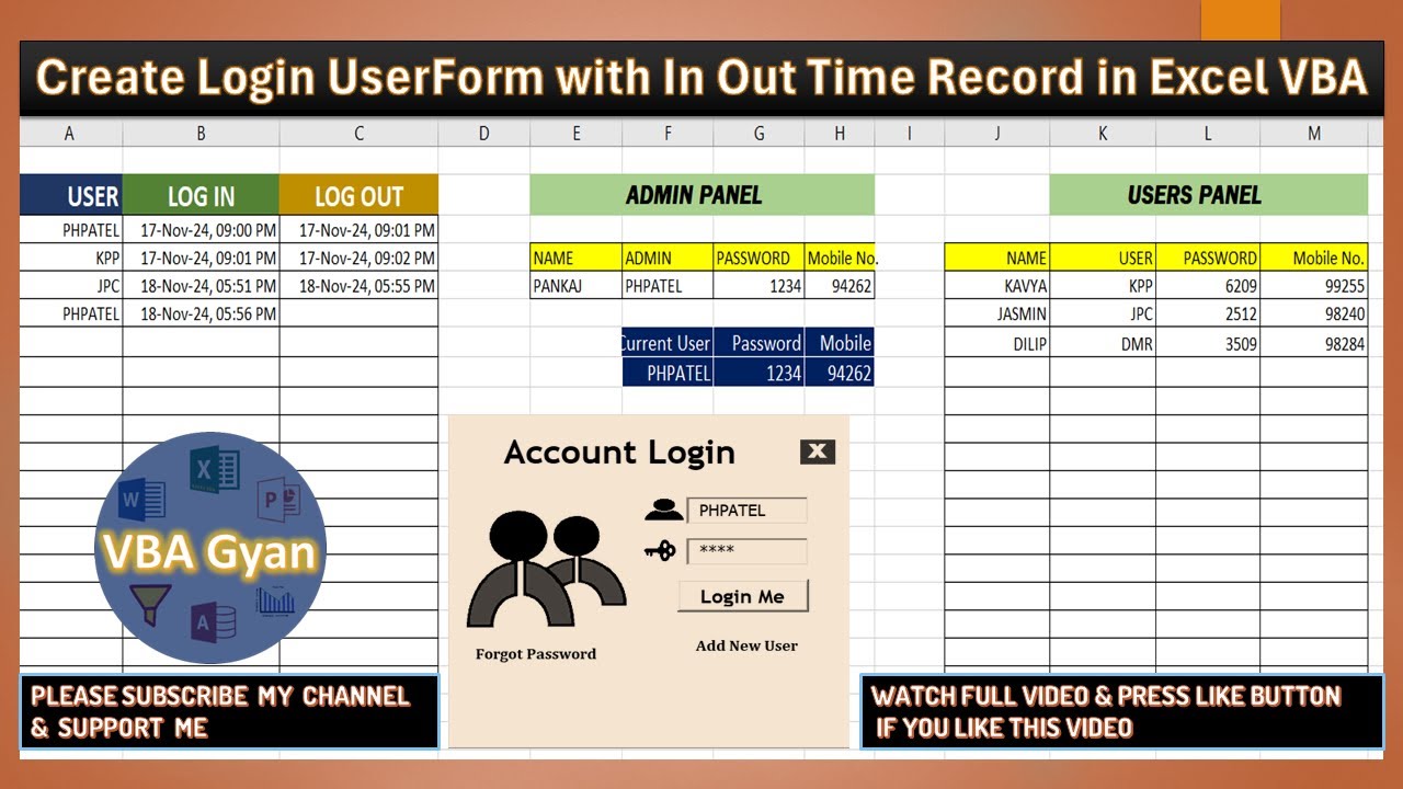 Create A Multi User Login Form with Login Record In Excel VBA