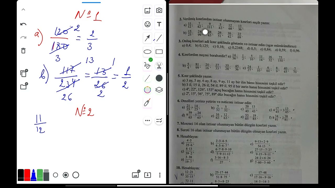  Adi kəsrlər .Riyaziyyat 6-cı sinif dərslik.