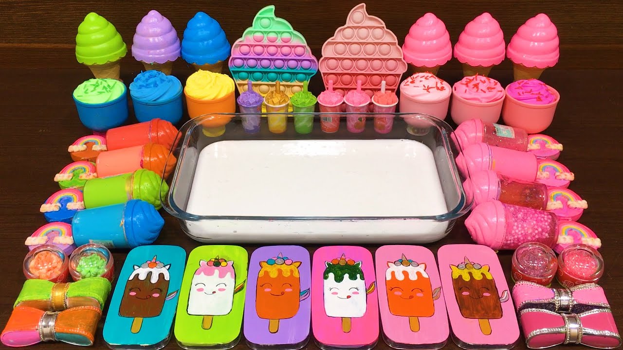 Mixing CLAY, STOREBOUGHT and More into GLOSSY Slime!! Series #157 Satisfying RAINBOW ICE CREAM Video
