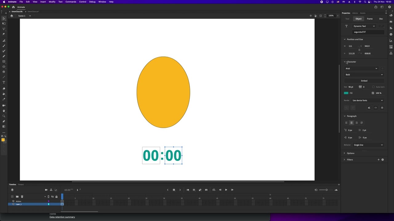 Uso de Timer en Animate con ActionScript 3.0 para creación de Cronómetro