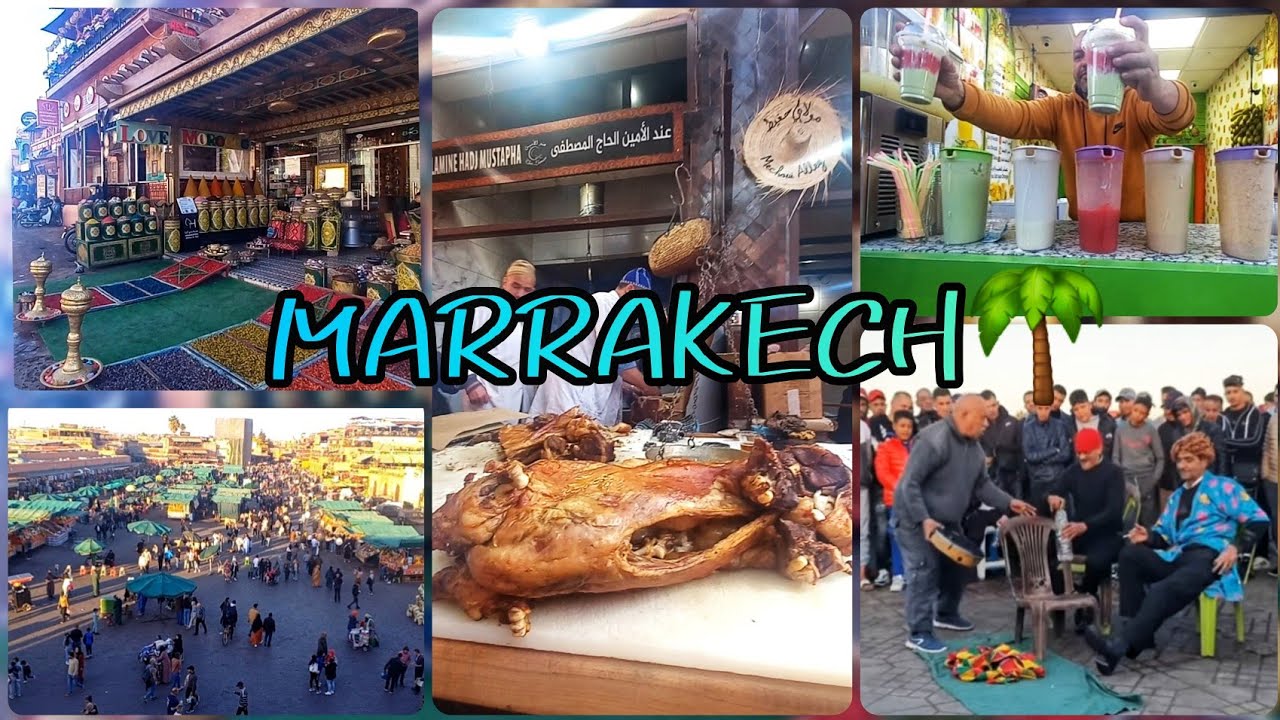 جولة في ساحة جامع الفنا بمراكش السياحية🇲🇦تجربة الخروف المشوي الملكي🍖الطنجية المراكشية🏺بناشي ضباشي🍹