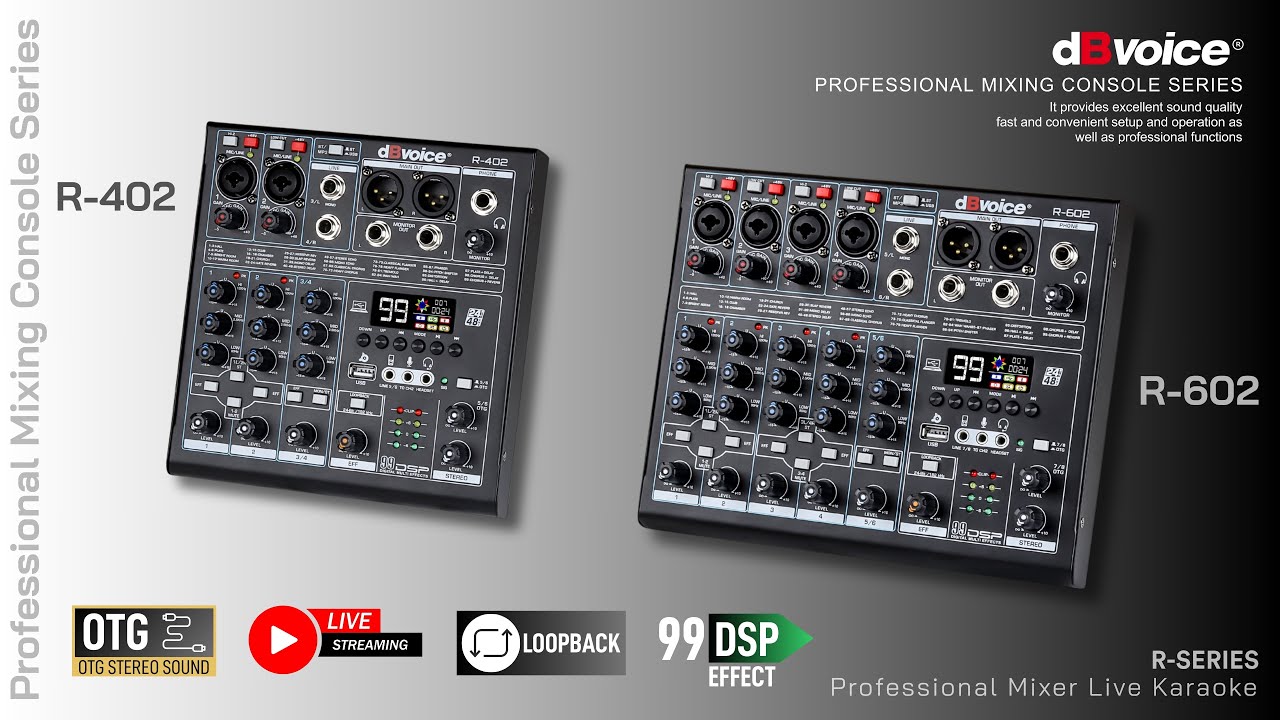 Mixer Live Streaming Karaoke Efek Krenyess 99Dsp,Loopback,OTG | dBvoice R-402 & R-602
