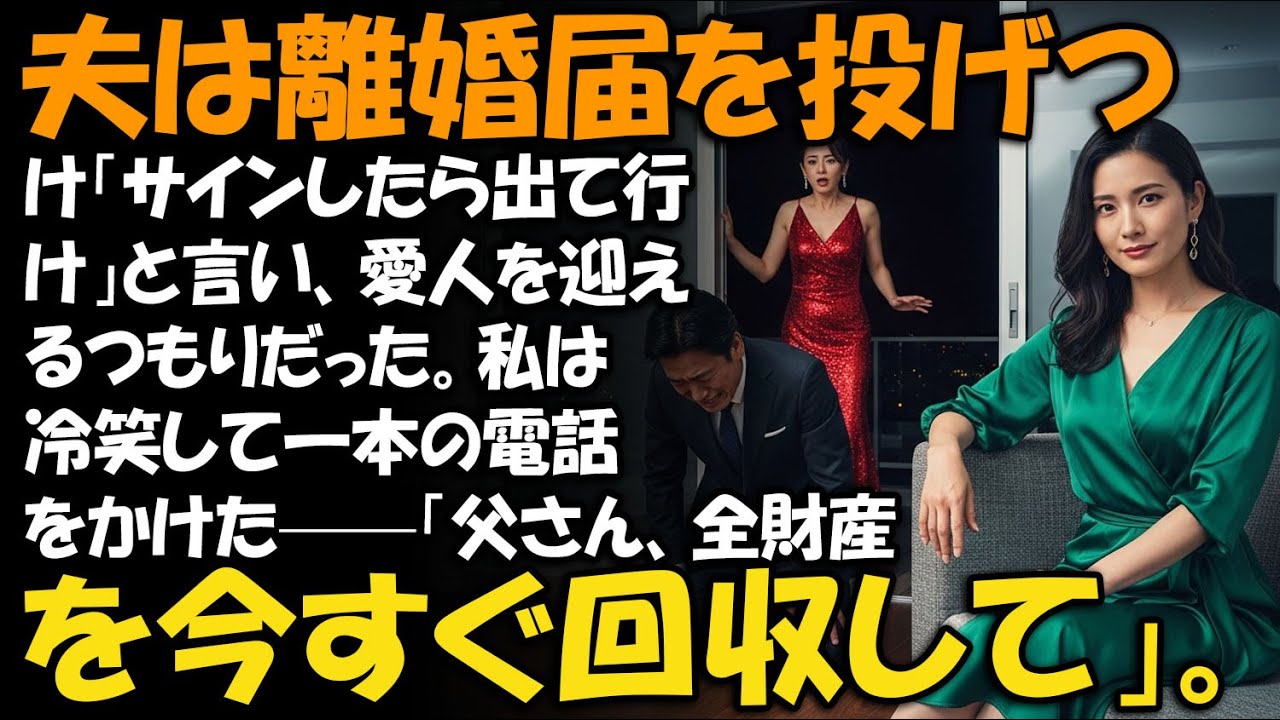 夫は離婚届を投げつけ「サインしたら出て行け」と言い、愛人を迎えるつもりだった。私は冷笑して一本の電話をかけた——「父さん、全財産を今すぐ回収して」。【家族ドラマ】【静かな復讐】