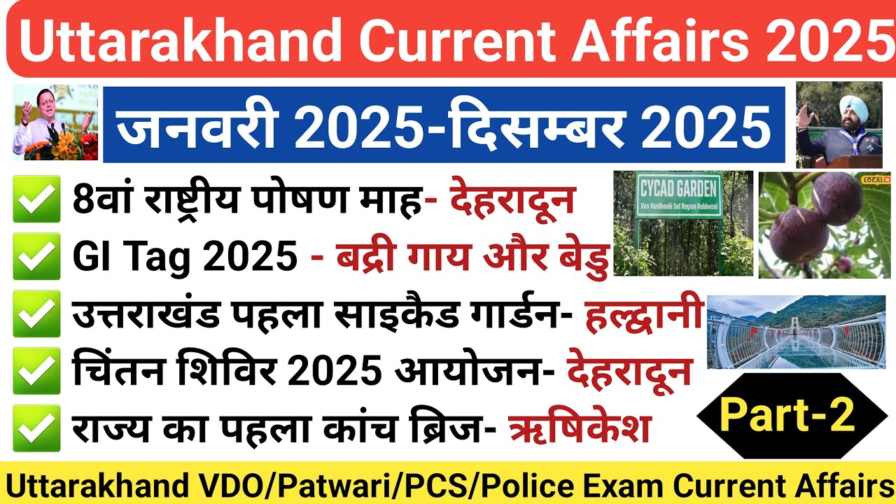 उत्तराखंड Jan-Dec 2025 करंट अफेयर्स । uttarakhand current affairs 2025 । uk current affairs 2025
