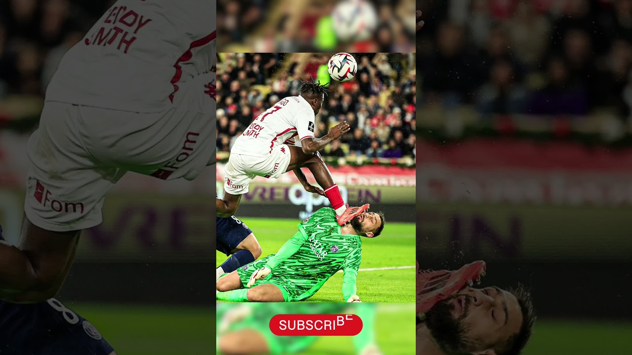 PSG's Gianluigi Donnarumma suffers a HORRIFIC tackle by Monaco defender Wilfried Singo 