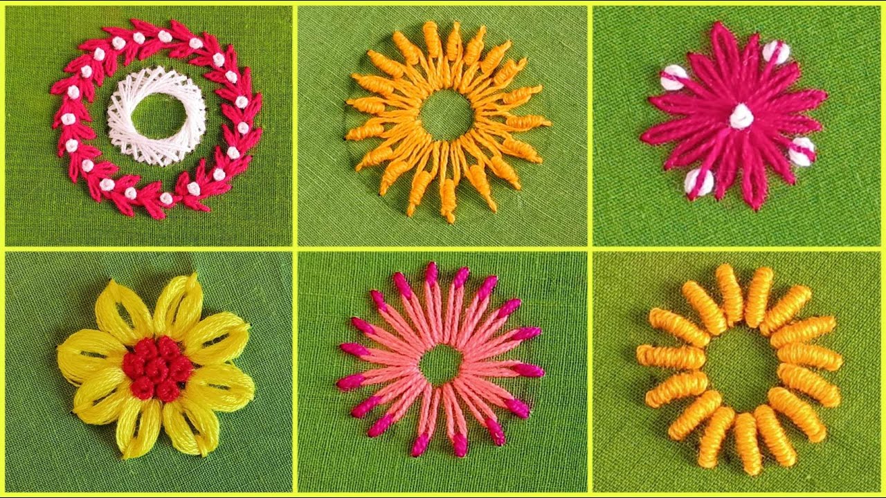 Rup Basic Flower Allover Design Hand Embroidery Tricks Six Flower Work by Rup Handicraft