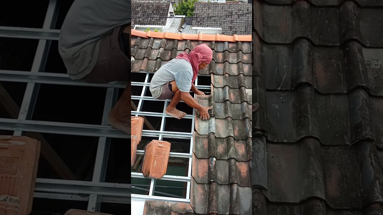 Method of installing tiles on lightweight steel roofs #construction #building #satisfying#asmrvideo