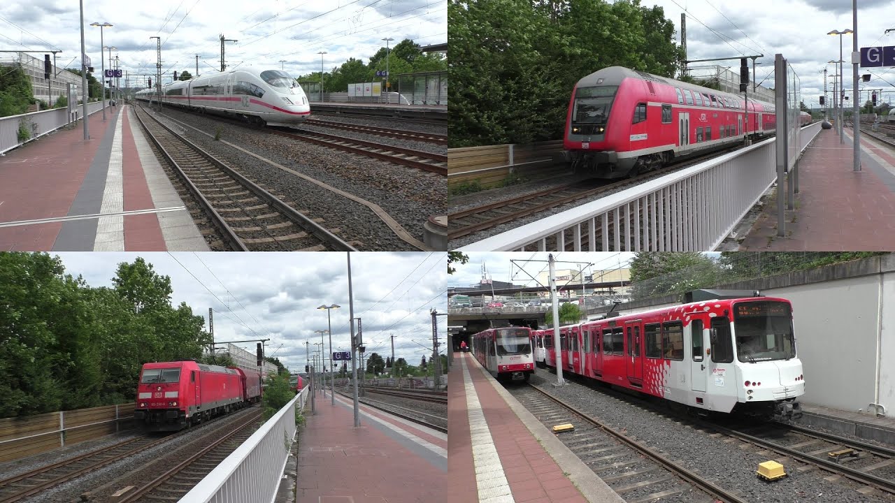 Bahnverkehr im Bahnhof Siegburg/Bonn mit ICE3(M), Br 146 + Dostos, Güterzug, Stadtbahn und S-Bahn