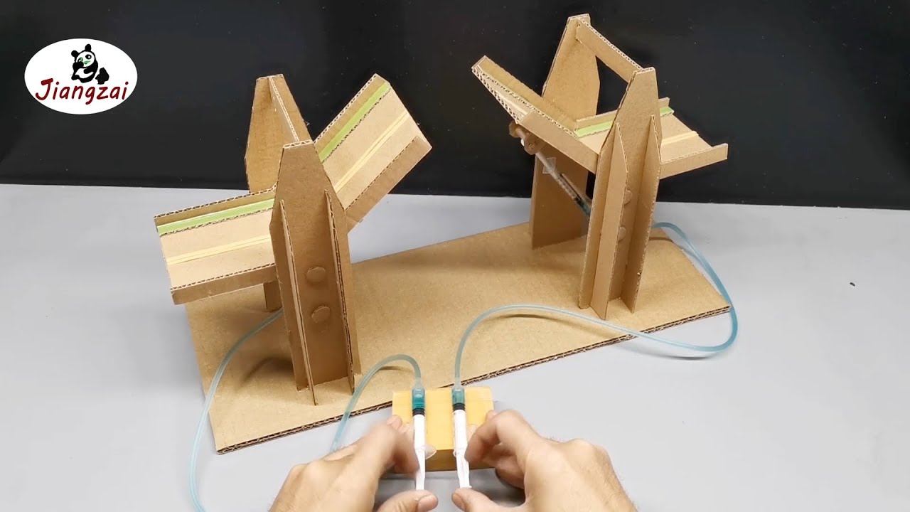 Cómo hacer un puente hidráulico de cartón en casa | Modelo de puente hidráulico de cartón DIY