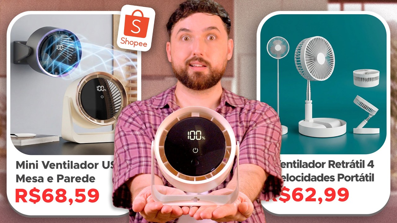 😱 COMPREI um Ventilador RETRÁTIL de 1 Metro | Testei 2 VENTILADORES PORTÁTEIS da Shopee